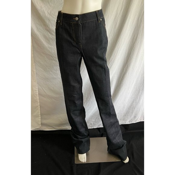 YSL Women's Jeans Denim Wide Boot Cut Mid Rise Zipper Dark Blue Size IT 44 US 10 - Picture 1 of 12